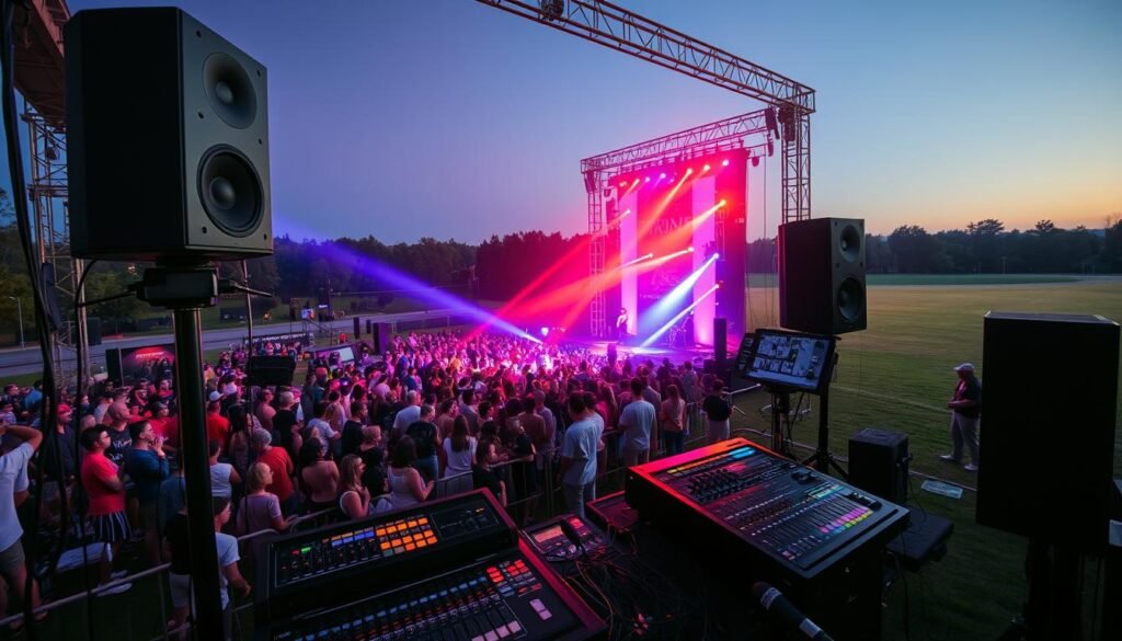 Event lighting rental setup for stage and venue illumination